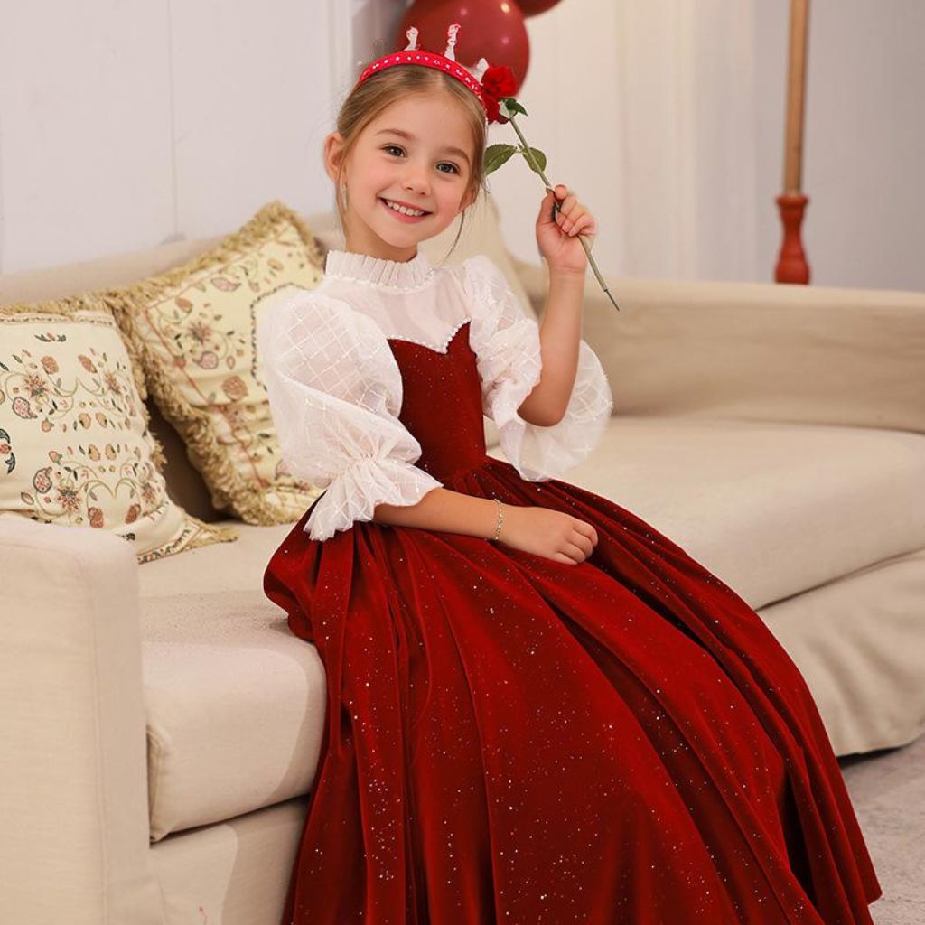 High Neck A-Line/Princess Flower Girl Dresses with 3/4 Sleeves and Floor Length