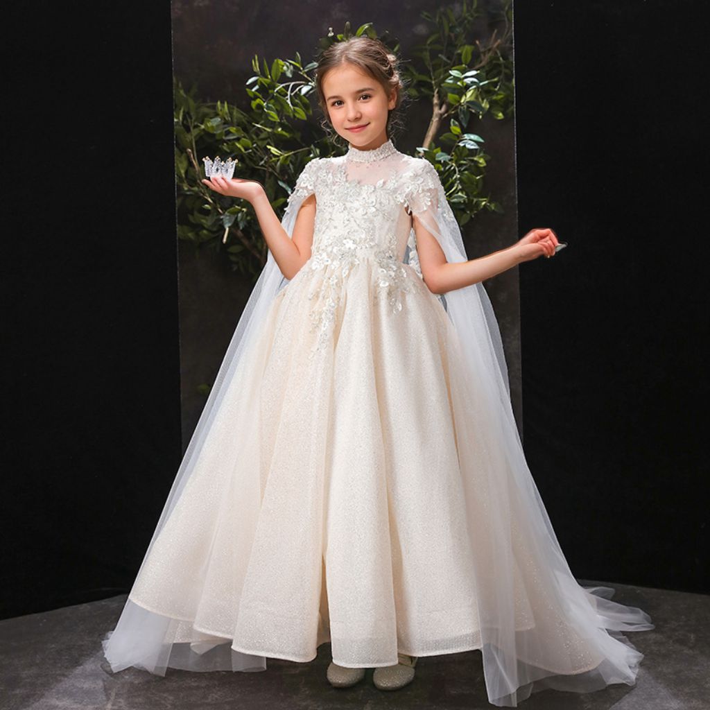 Princess A-Line Party Dress with Rhinestone Appliques in High Neck Floor-Length Style
