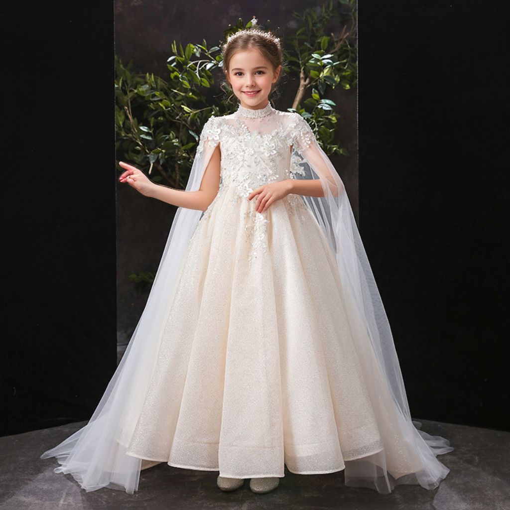 Princess A-Line Party Dress with Rhinestone Appliques in High Neck Floor-Length Style