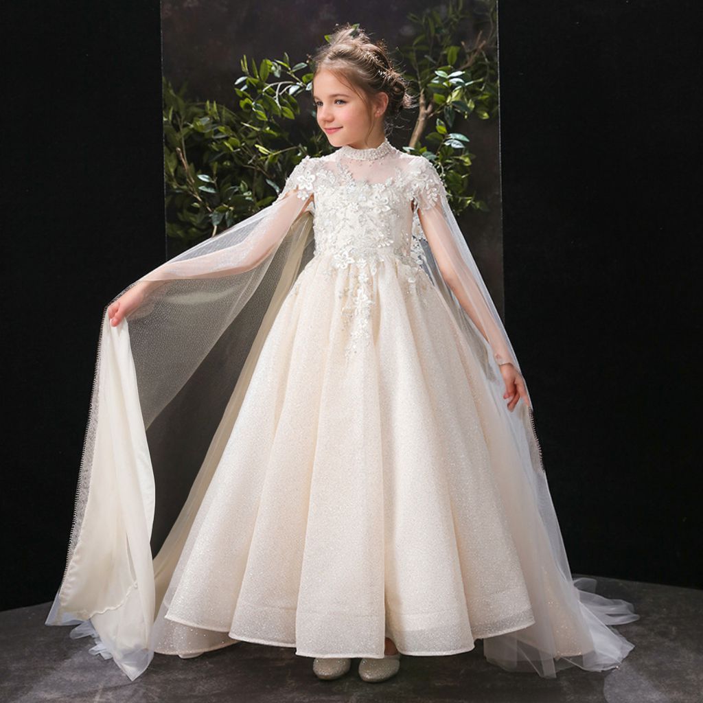 Princess A-Line Party Dress with Rhinestone Appliques in High Neck Floor-Length Style