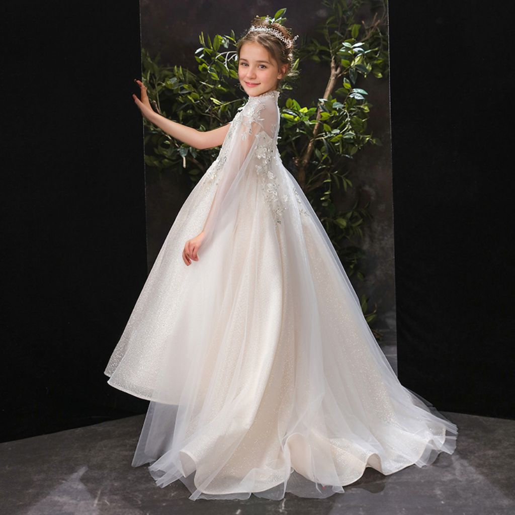Princess A-Line Party Dress with Rhinestone Appliques in High Neck Floor-Length Style