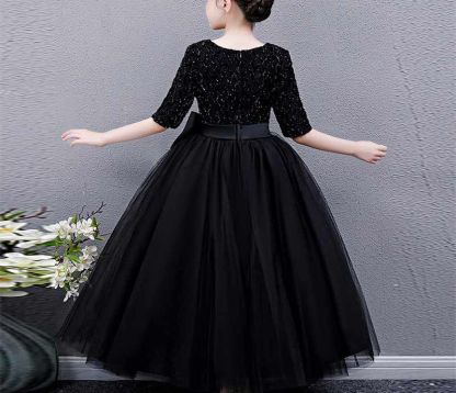 A-Line/Princess Party Dress for Girls with Bow Round Neck and Half Sleeves Floor Length