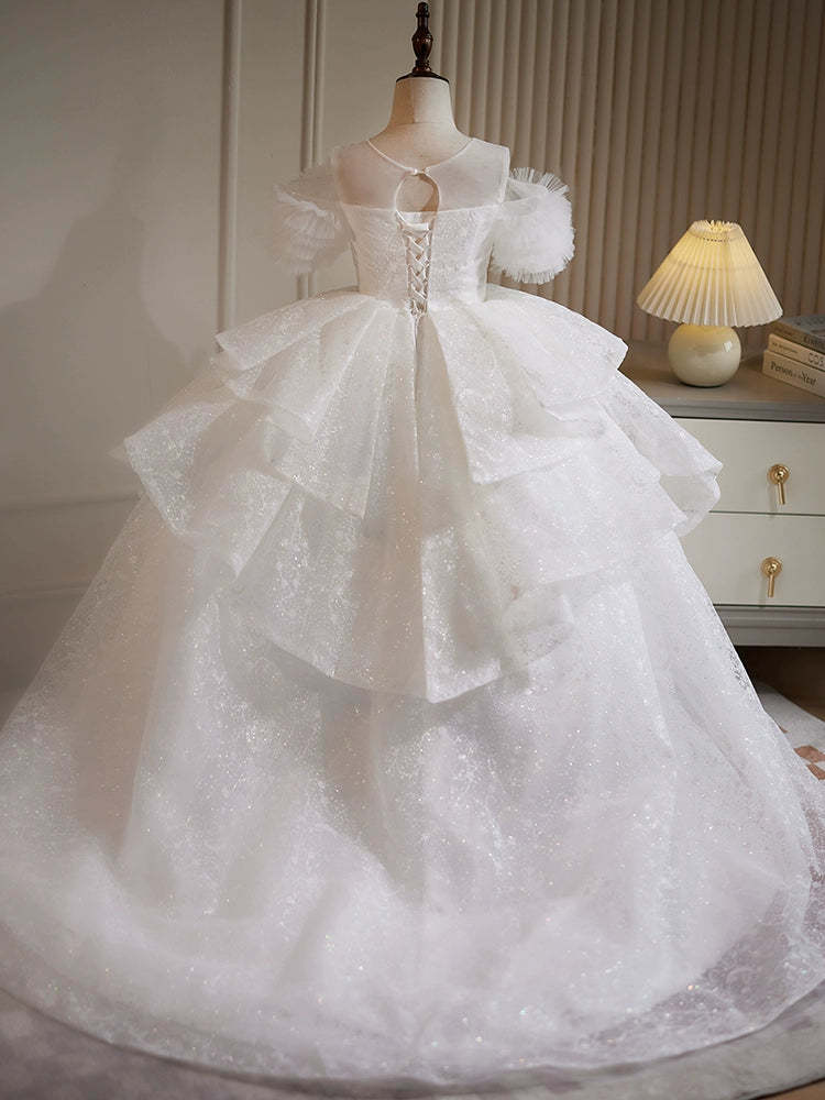Off-the-Shoulder Ball Gown Flower Girl Dresses with Lace and Rhinestone Appliques