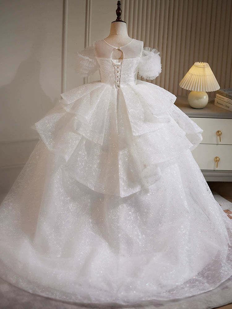 Off-the-Shoulder Ball Gown Flower Girl Dresses with Lace and Rhinestone Appliques
