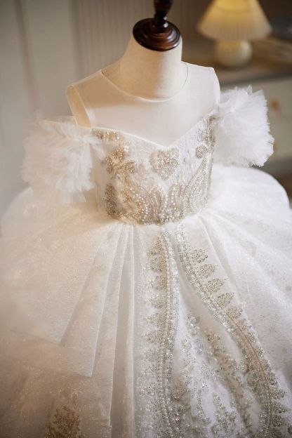 Off-the-Shoulder Ball Gown Flower Girl Dresses with Lace and Rhinestone Appliques