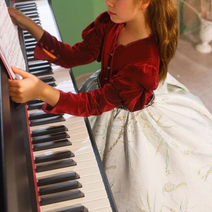 A-Line Party Dress for Girls with Long Sleeves and Covered Button Embroidery