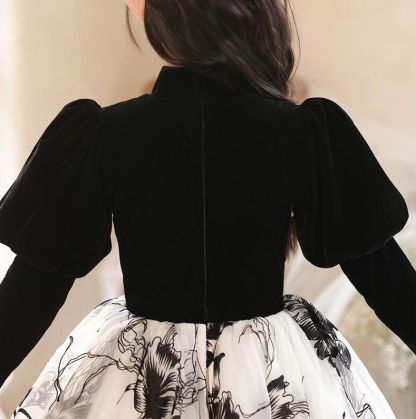 Floor-Length A-Line Princess Party Dress with Beadings High Neck and Long Sleeves