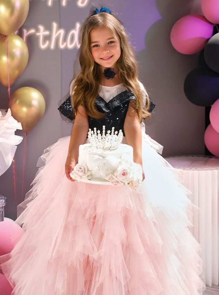 Floor-Length Off-the-Shoulder A-Line Princess Party Dress in Ruffled Tulle