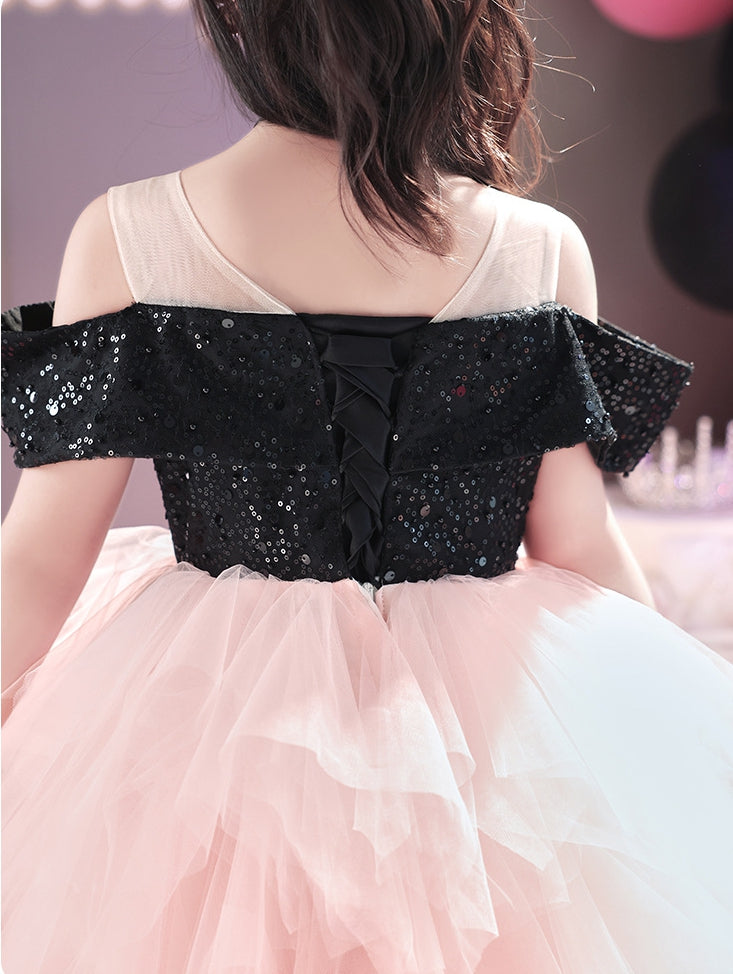 Floor-Length Off-the-Shoulder A-Line Princess Party Dress in Ruffled Tulle