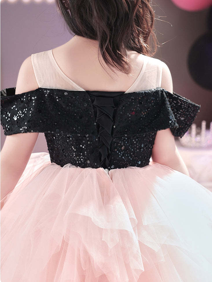 Floor-Length Off-the-Shoulder A-Line Princess Party Dress in Ruffled Tulle