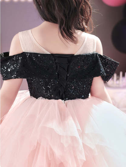 Floor-Length Off-the-Shoulder A-Line Princess Party Dress in Ruffled Tulle