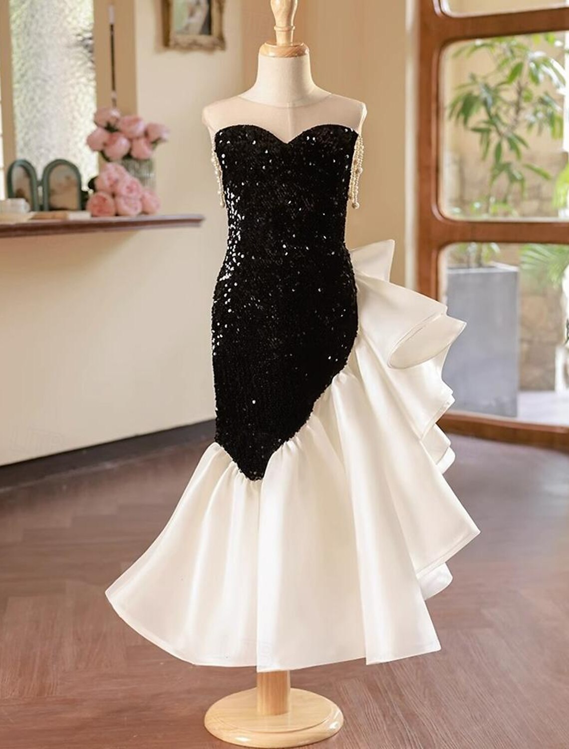 Mermaid Girl Party Dress with Beadings in Round Neck Sleeveless Style