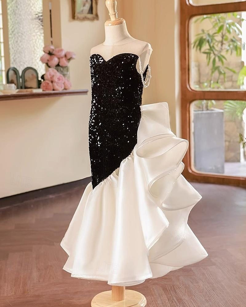 Mermaid Girl Party Dress with Beadings in Round Neck Sleeveless Style