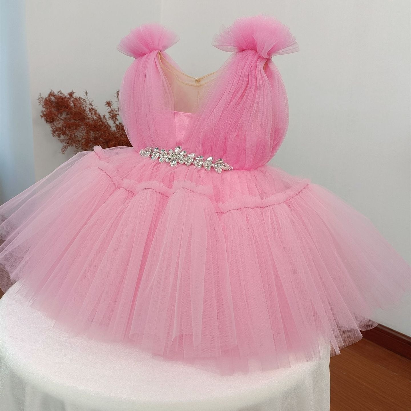 Princess Baby Girl Party Dress with Crystals - Sleeveless Round Neck Knee Length