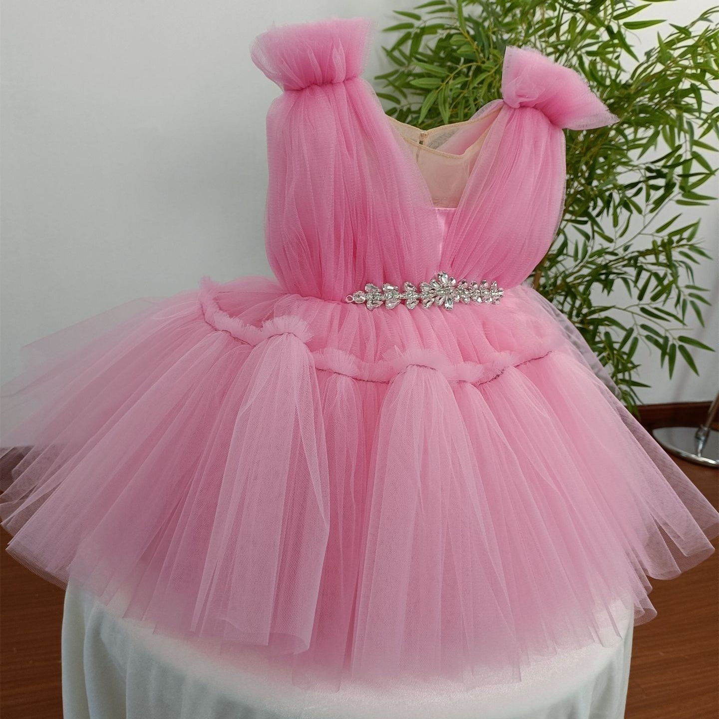 Princess Baby Girl Party Dress with Crystals - Sleeveless Round Neck Knee Length