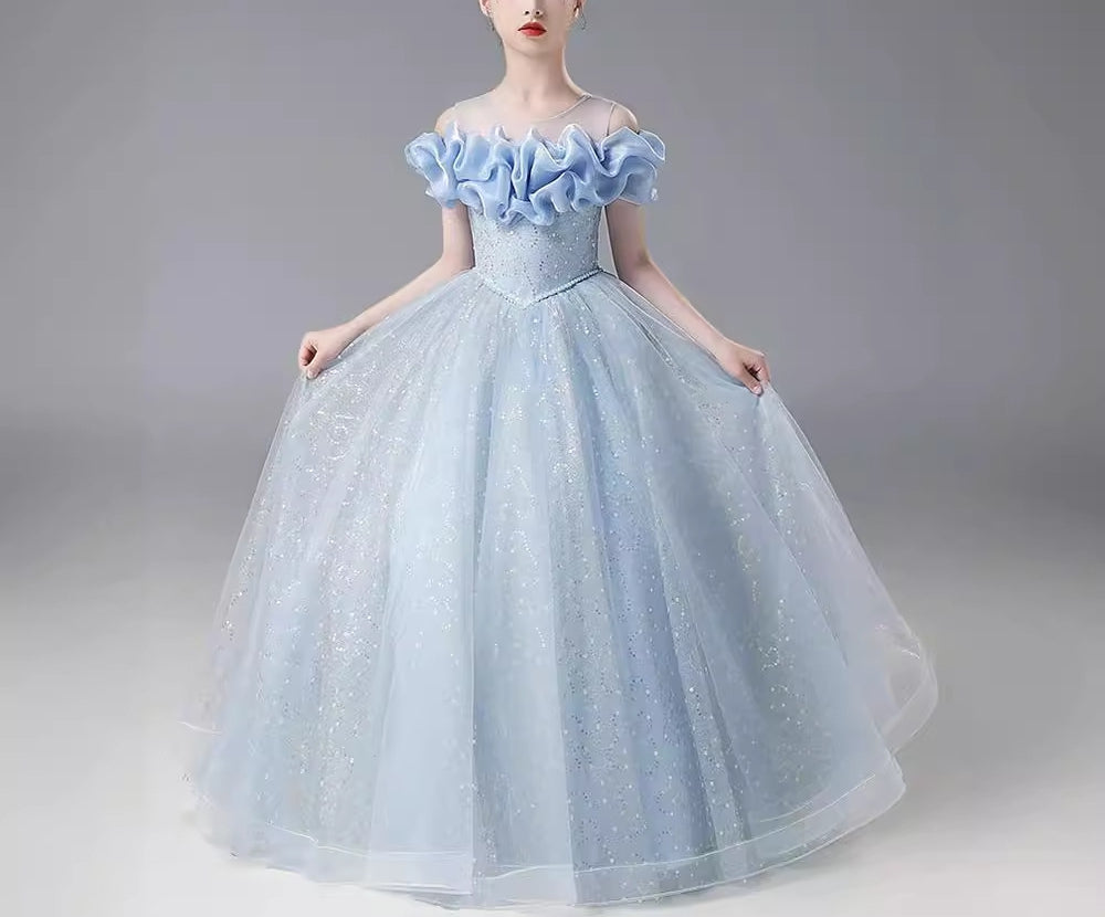 Off-the-Shoulder A-Line/Princess Floor-Length Flower Girl Dress with Beadings