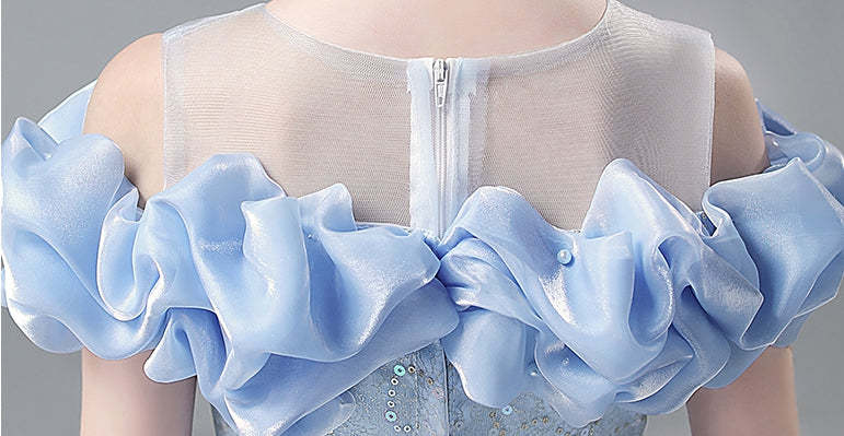 Off-the-Shoulder A-Line/Princess Floor-Length Flower Girl Dress with Beadings