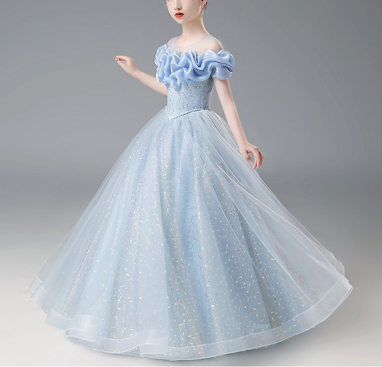 Off-the-Shoulder A-Line/Princess Floor-Length Flower Girl Dress with Beadings