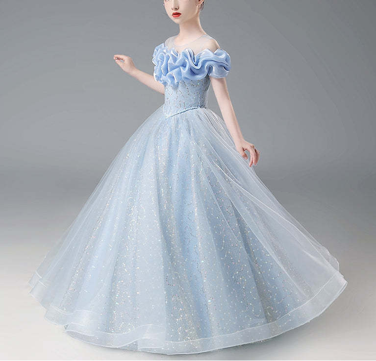 Off-the-Shoulder A-Line/Princess Floor-Length Flower Girl Dress with Beadings