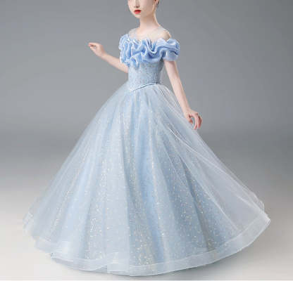 Off-the-Shoulder A-Line/Princess Floor-Length Flower Girl Dress with Beadings