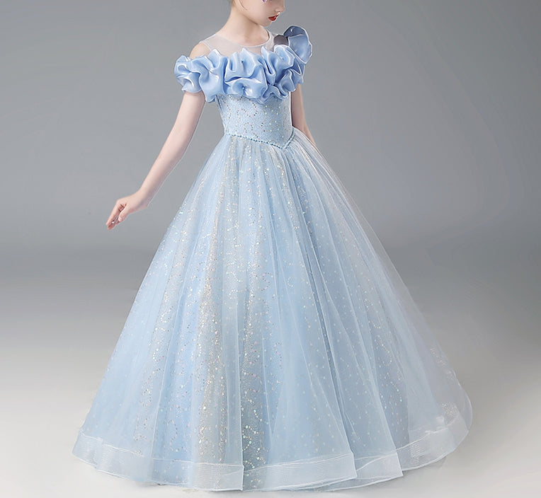 Off-the-Shoulder A-Line/Princess Floor-Length Flower Girl Dress with Beadings