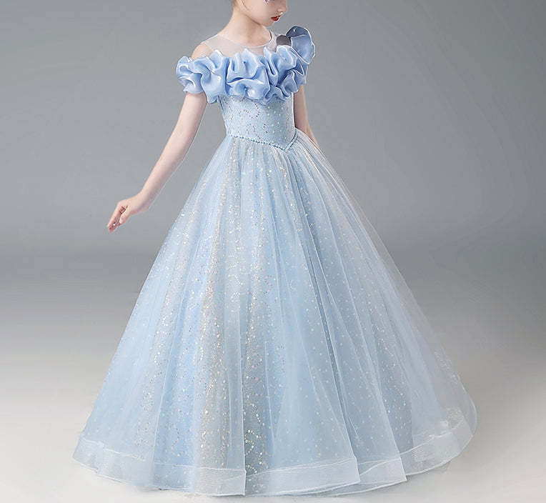 Off-the-Shoulder A-Line/Princess Floor-Length Flower Girl Dress with Beadings