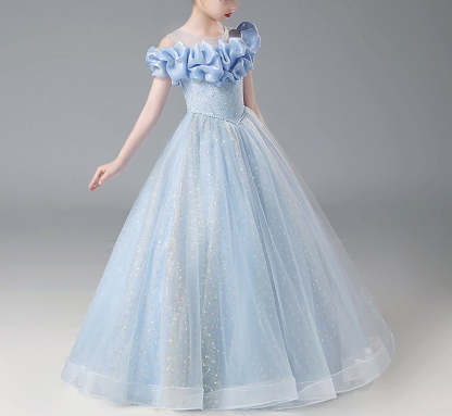 Off-the-Shoulder A-Line/Princess Floor-Length Flower Girl Dress with Beadings