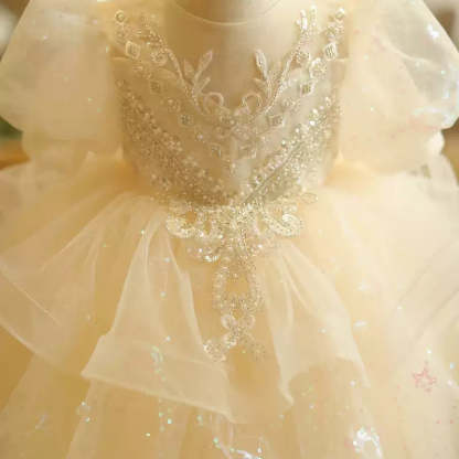 A-Line/Princess Lace Dress for Baby Girls with Beading Appliques and a Bow Short Sleeves