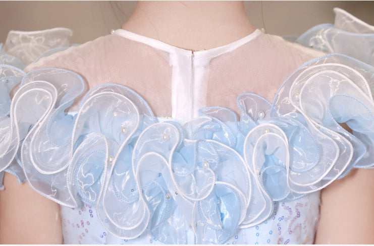 Short-Sleeve A-Line Princess Flower Girl Dresses with Rhinestone Ruffles