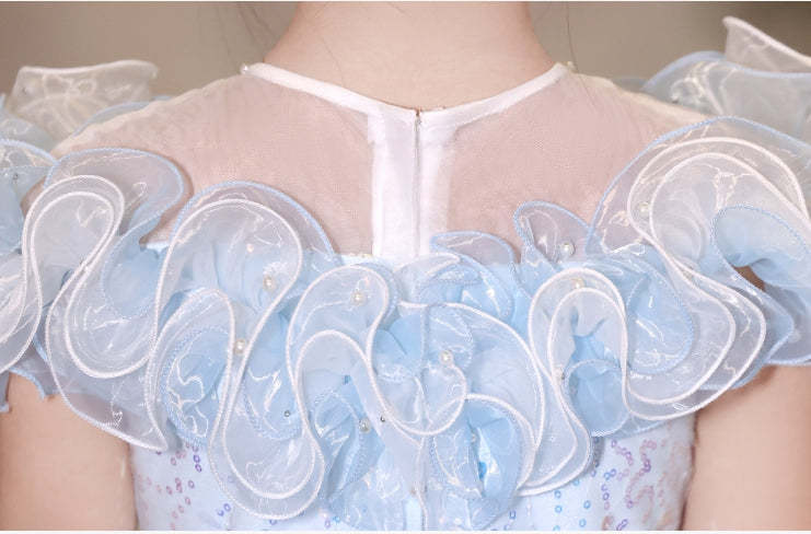 Short-Sleeve A-Line Princess Flower Girl Dresses with Rhinestone Ruffles