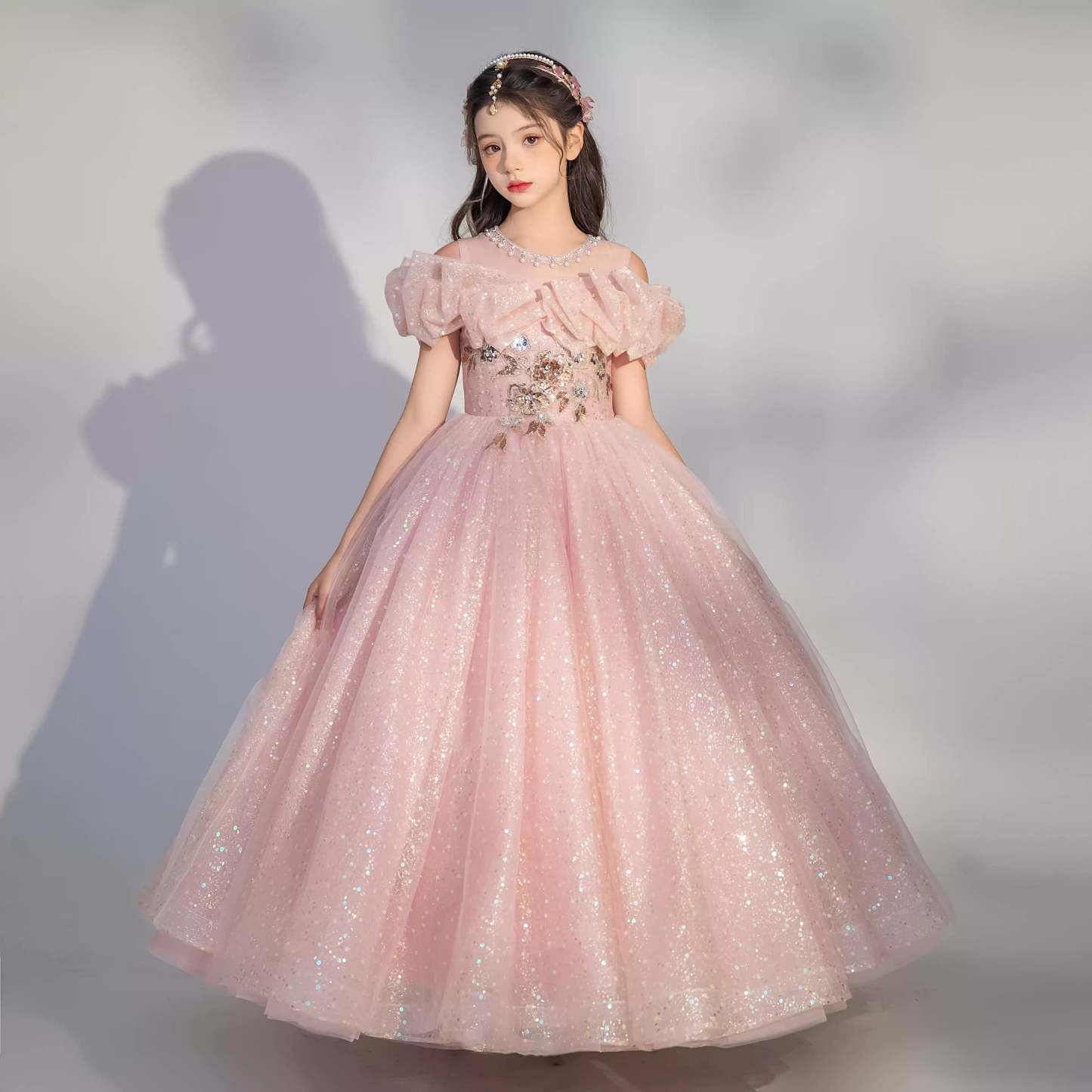Floor-Length Off-the-Shoulder A-Line/Princess Party Dress with Embroidery for Girls