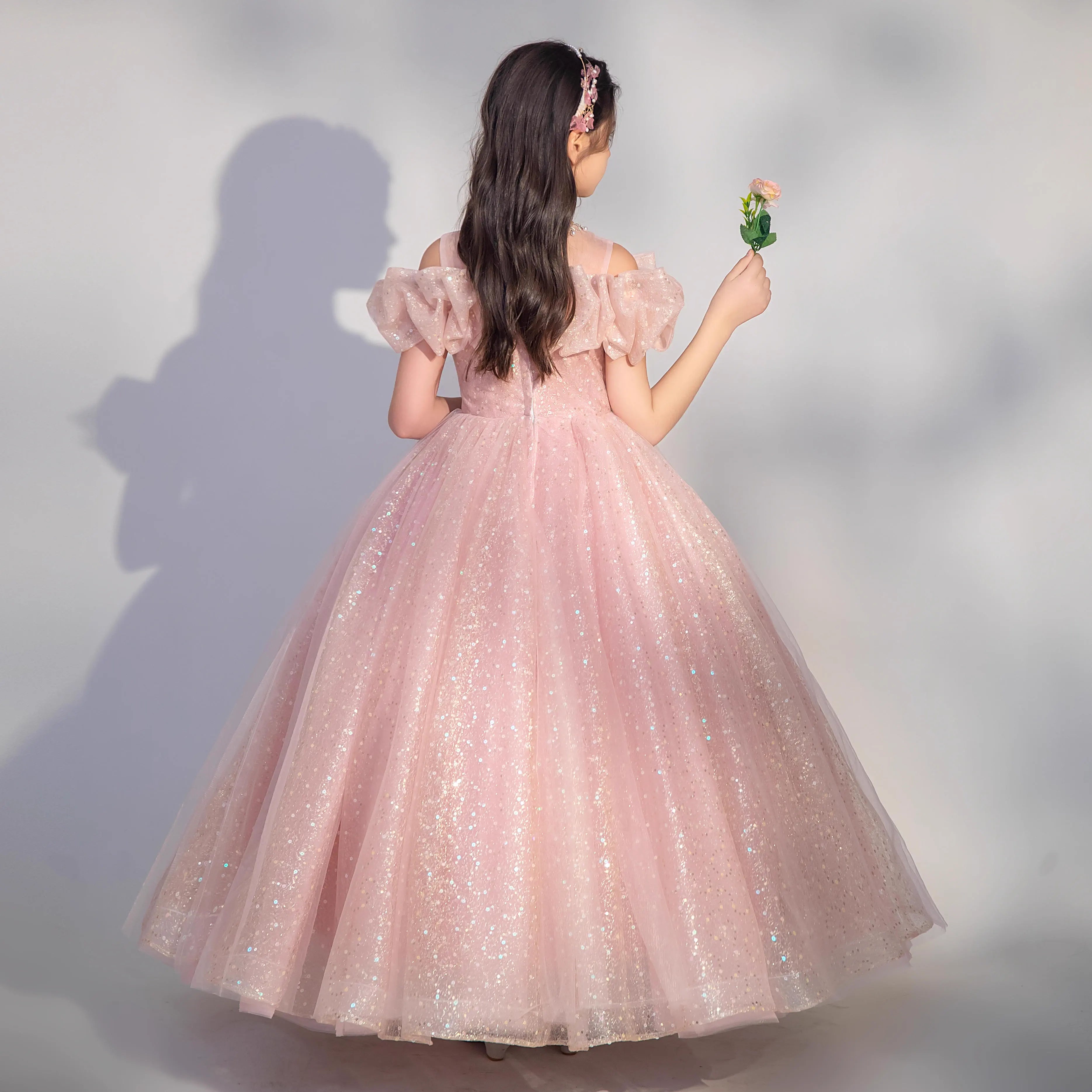 Floor-Length Off-the-Shoulder A-Line/Princess Party Dress with Embroidery for Girls