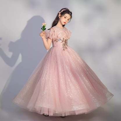 Floor-Length Off-the-Shoulder A-Line/Princess Party Dress with Embroidery for Girls