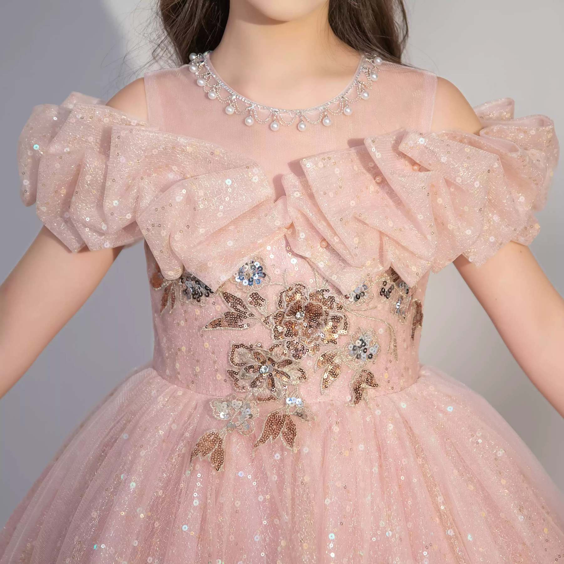 Floor-Length Off-the-Shoulder A-Line/Princess Party Dress with Embroidery for Girls
