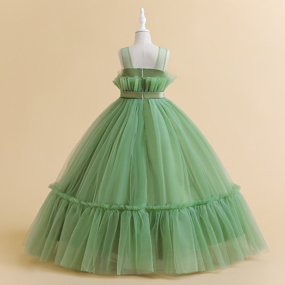 Sleeveless A-Line Princess Floor-Length Party Dresses for Flower Girls with Bow