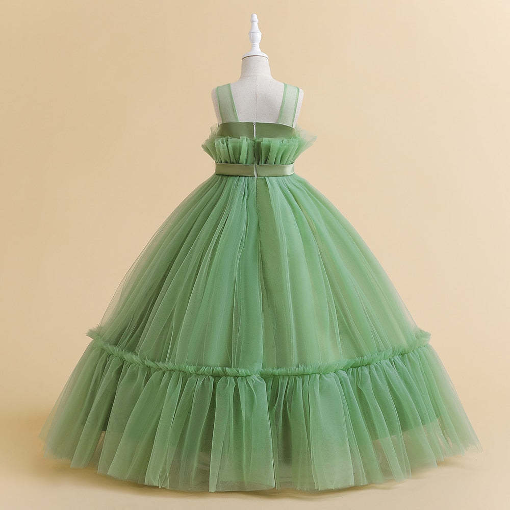 Sleeveless A-Line Princess Floor-Length Party Dresses for Flower Girls with Bow