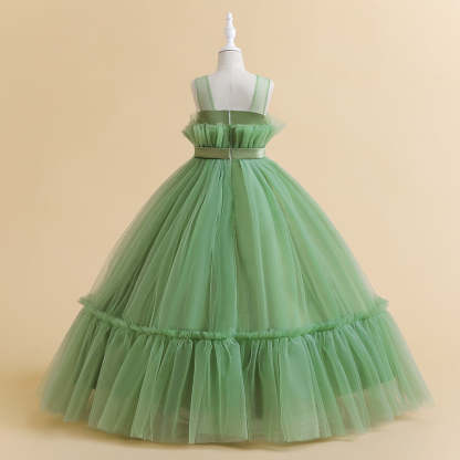 Sleeveless A-Line Princess Floor-Length Party Dresses for Flower Girls with Bow