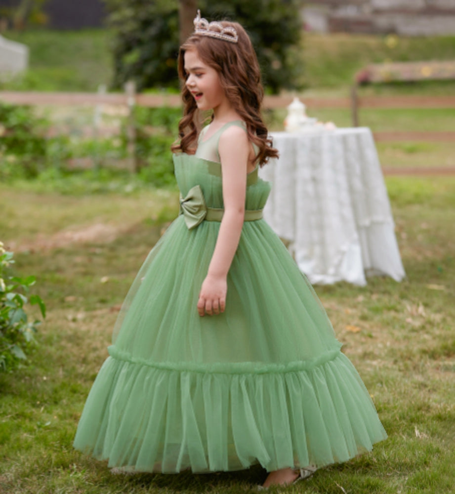 Sleeveless A-Line Princess Floor-Length Party Dresses for Flower Girls with Bow