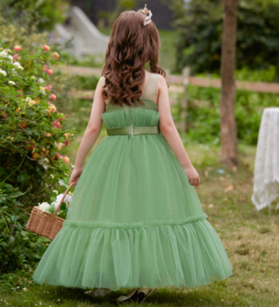 Sleeveless A-Line Princess Floor-Length Party Dresses for Flower Girls with Bow