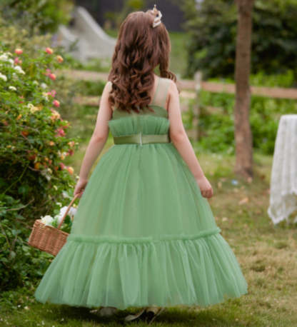 Sleeveless A-Line Princess Floor-Length Party Dresses for Flower Girls with Bow