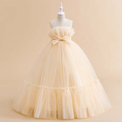 Sleeveless A-Line Princess Floor-Length Party Dresses for Flower Girls with Bow