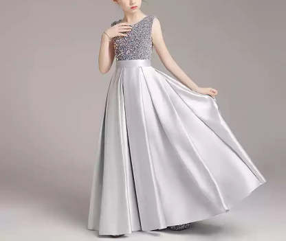 Shinning Sleeveless A-Line Princess Dress with Round Neck for Girls