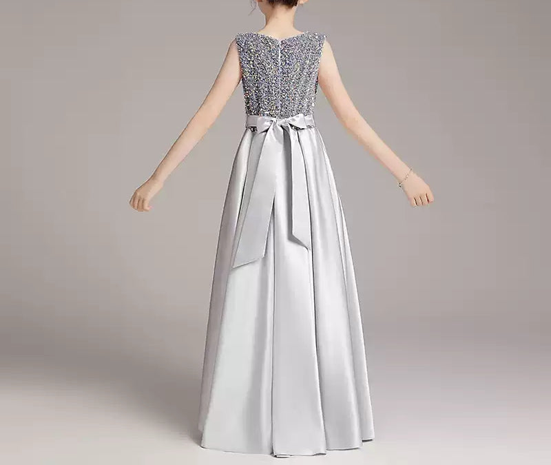 Shinning Sleeveless A-Line Princess Dress with Round Neck for Girls