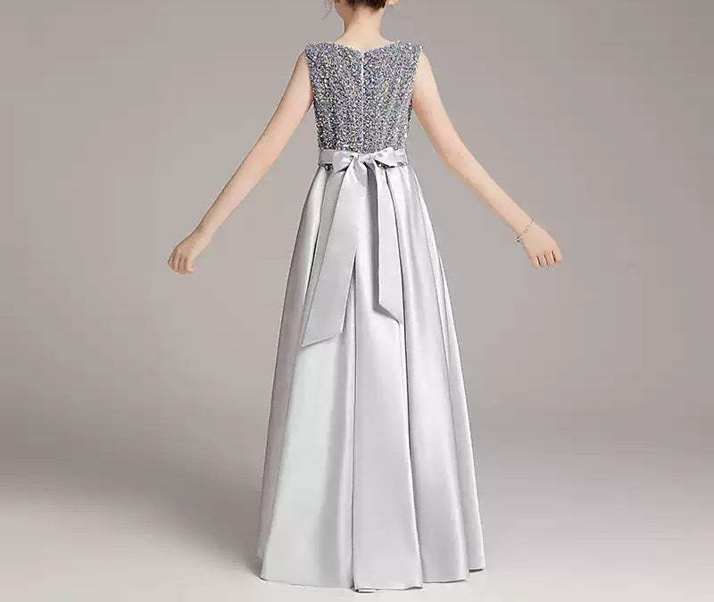 Shinning Sleeveless A-Line Princess Dress with Round Neck for Girls