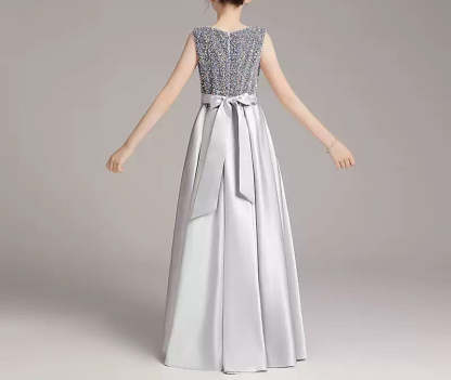 Shinning Sleeveless A-Line Princess Dress with Round Neck for Girls