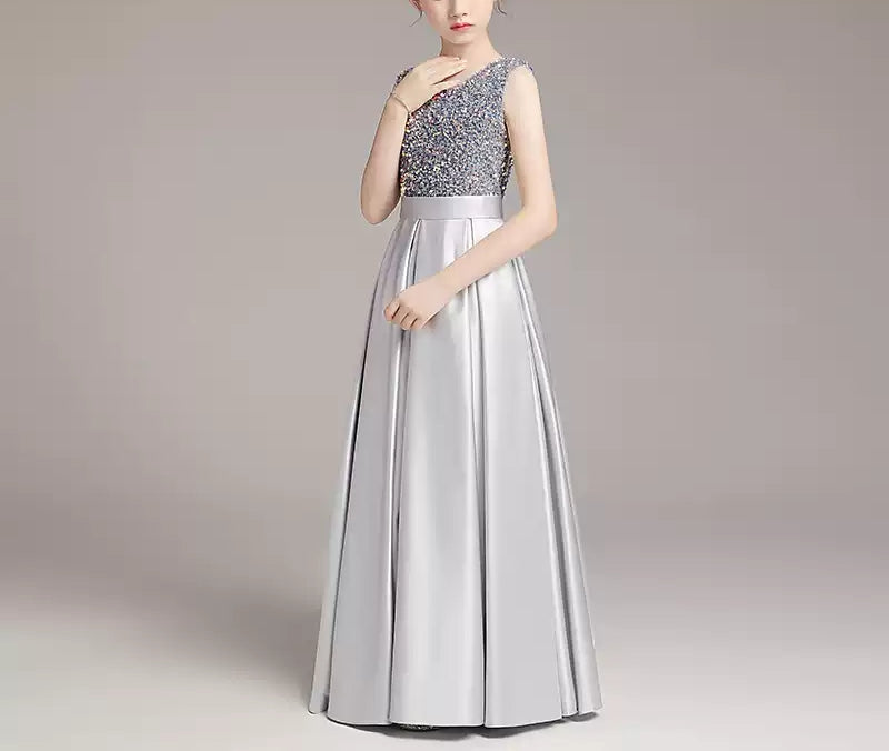 Shinning Sleeveless A-Line Princess Dress with Round Neck for Girls