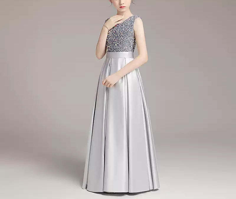 Shinning Sleeveless A-Line Princess Dress with Round Neck for Girls
