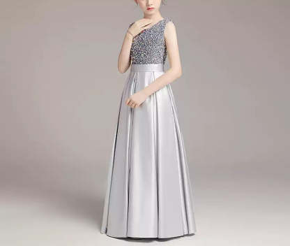 Shinning Sleeveless A-Line Princess Dress with Round Neck for Girls