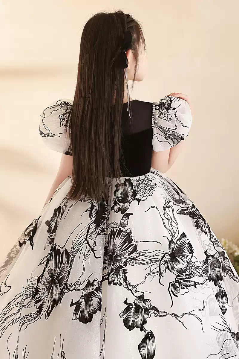 Princess A-Line Floor-Length Party Dresses for Girls with Rhinestones and Short Sleeves