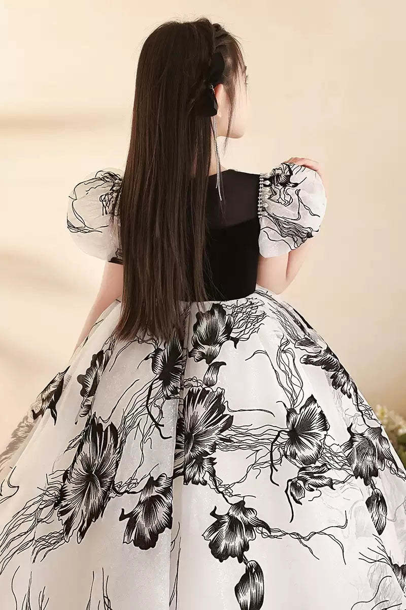 Princess A-Line Floor-Length Party Dresses for Girls with Rhinestones and Short Sleeves